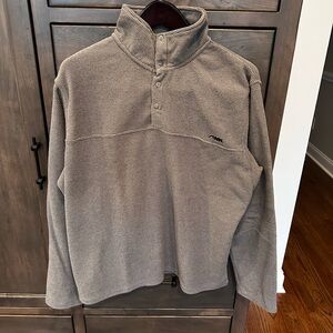 Men’s Mountain Khaki Grey Button Up Fleece Pull Over, Size Large.